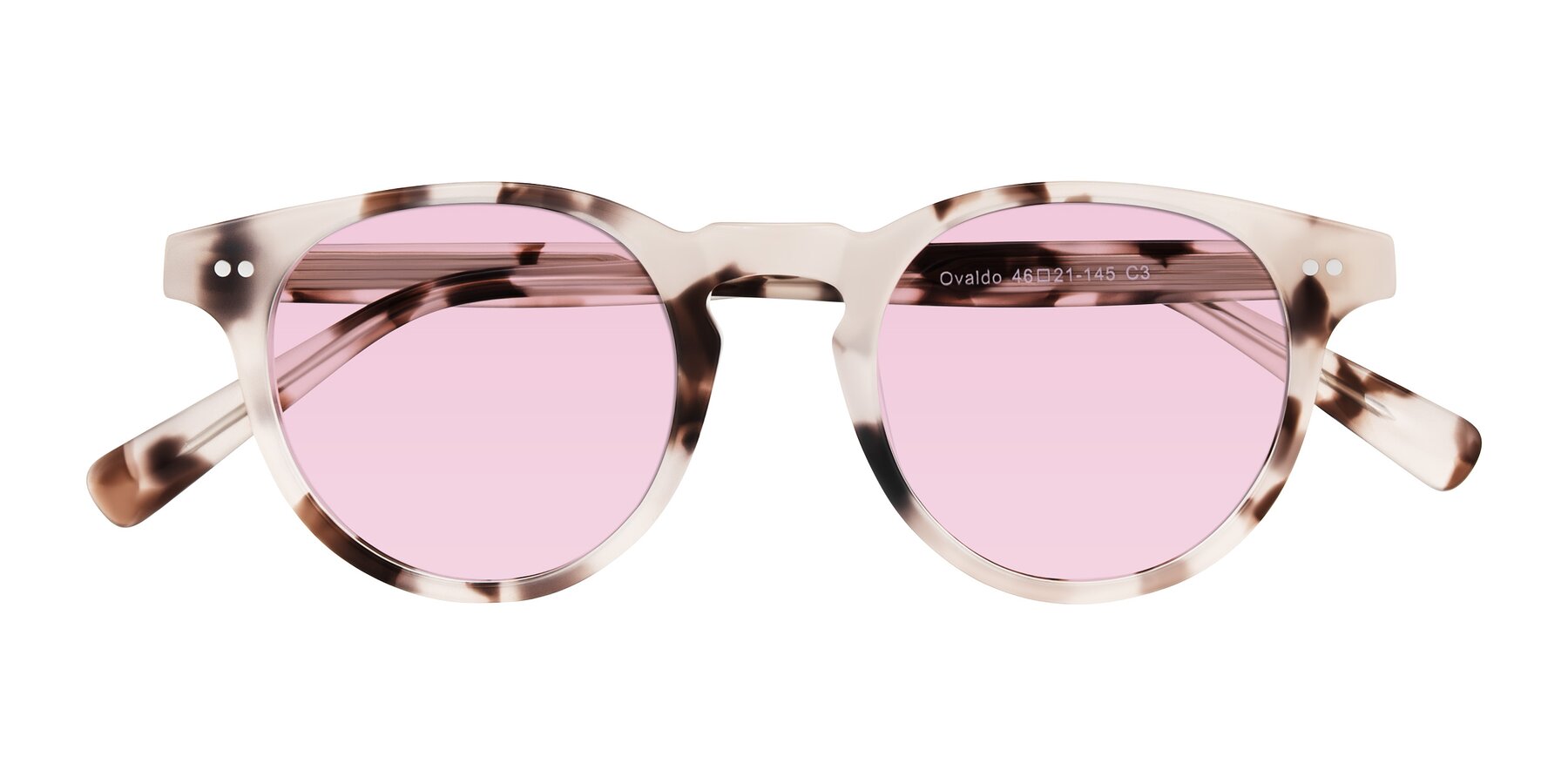 Folded Front of Ovaldo in Ivory Tortoise with Light Pink Tinted Lenses