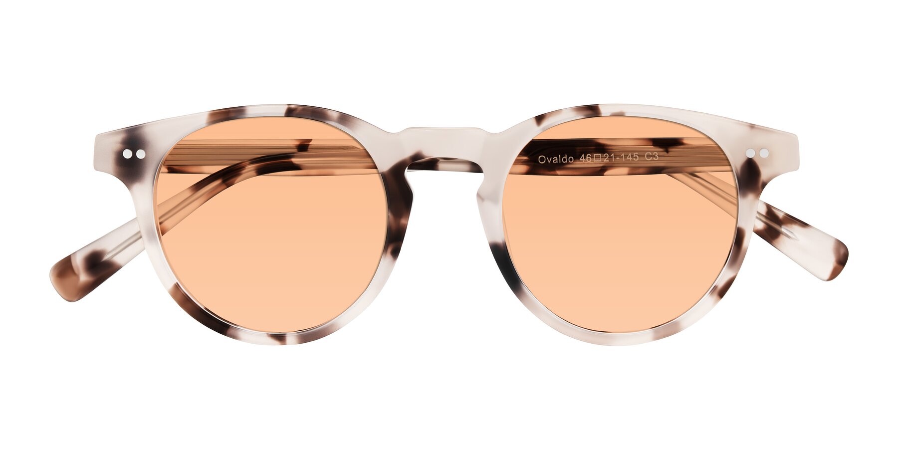 Folded Front of Ovaldo in Ivory Tortoise with Light Orange Tinted Lenses