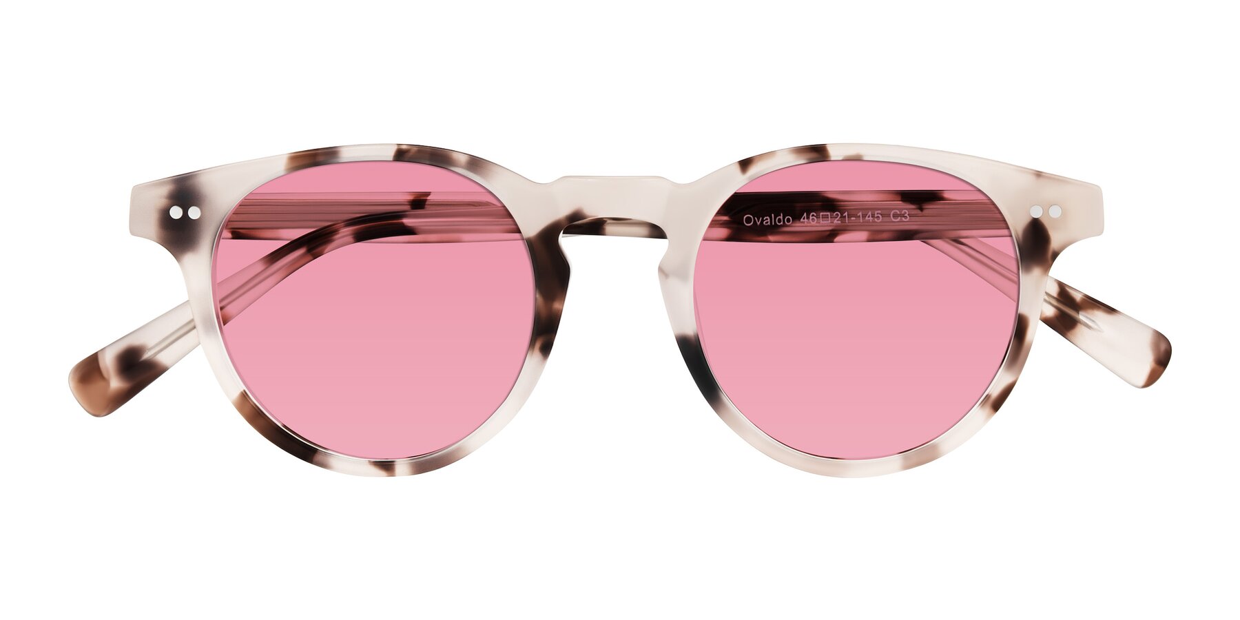 Folded Front of Ovaldo in Ivory Tortoise with Pink Tinted Lenses