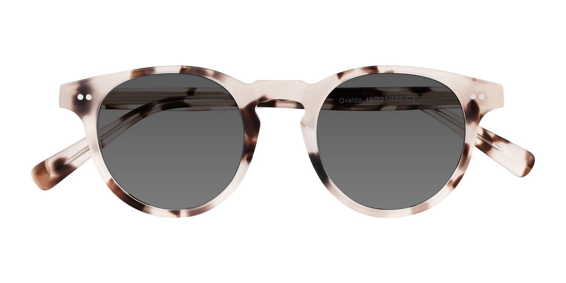 Folded Front of Ovaldo in Ivory Tortoise with Medium Gray Tinted Lenses