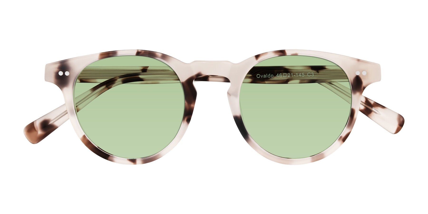 Folded Front of Ovaldo in Ivory Tortoise with Medium Green Tinted Lenses