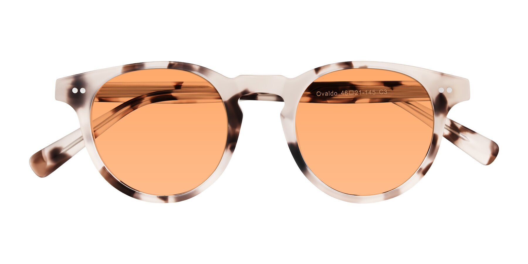 Folded Front of Ovaldo in Ivory Tortoise with Medium Orange Tinted Lenses