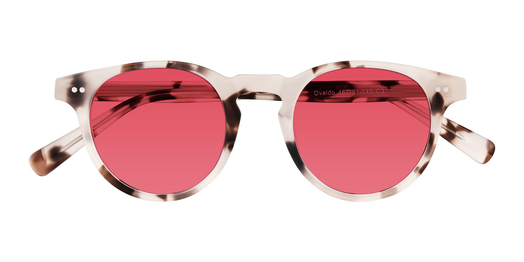Folded Front of Ovaldo in Ivory Tortoise with Red Tinted Lenses