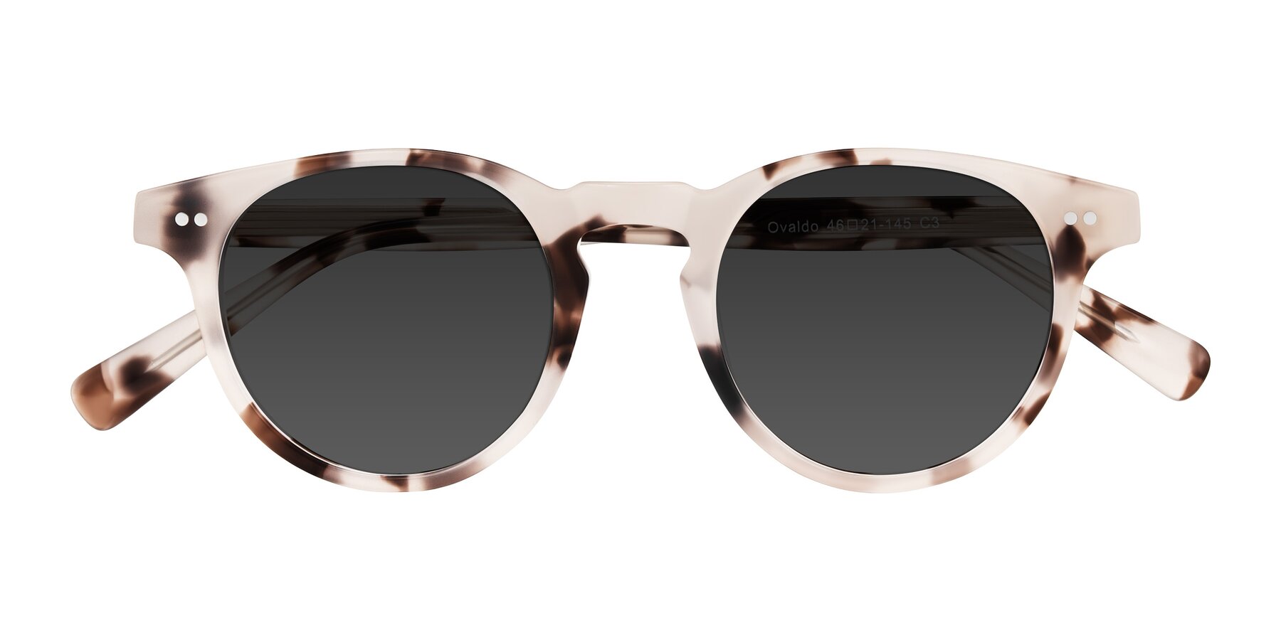 Folded Front of Ovaldo in Ivory Tortoise with Gray Tinted Lenses