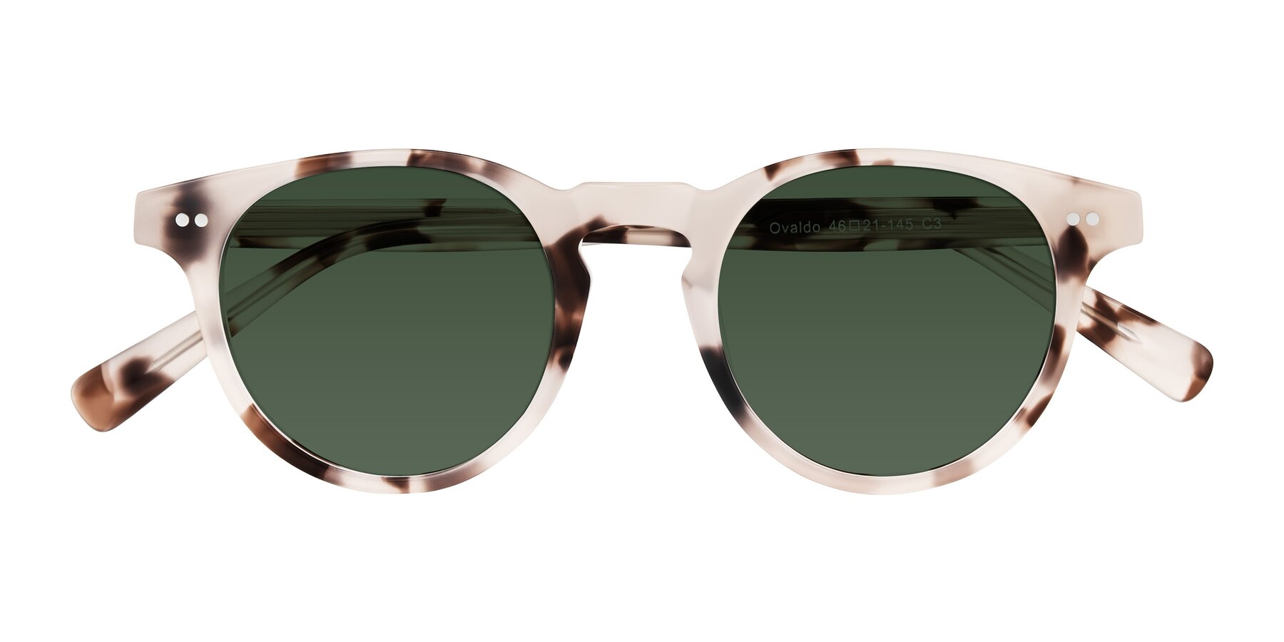 Folded Front of Ovaldo in Ivory Tortoise with Green Tinted Lenses