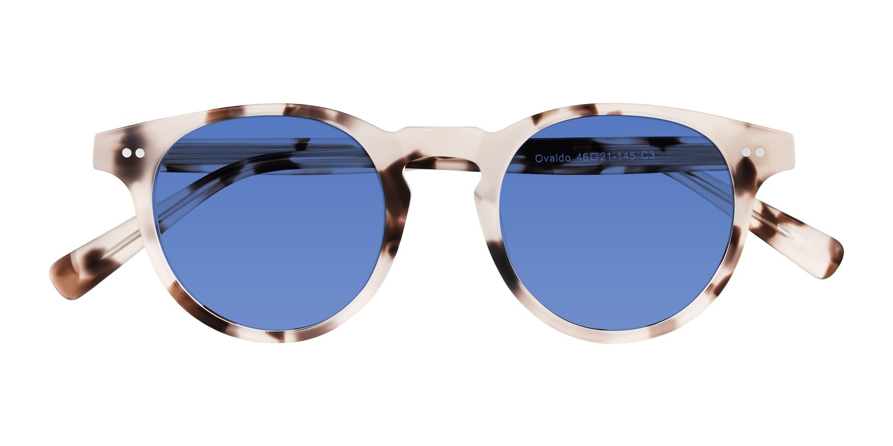 Folded Front of Ovaldo in Ivory Tortoise with Blue Tinted Lenses