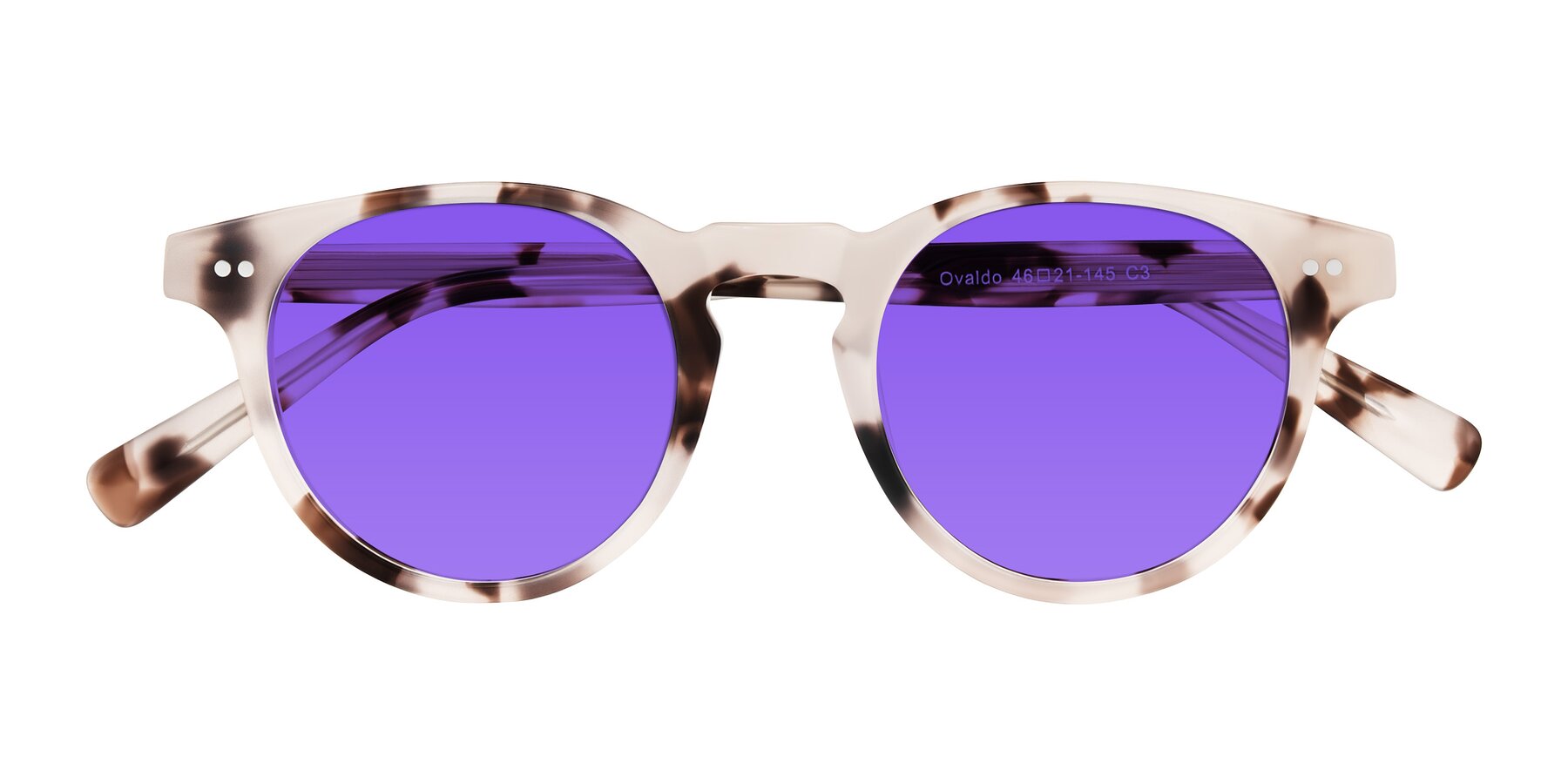 Folded Front of Ovaldo in Ivory Tortoise with Purple Tinted Lenses