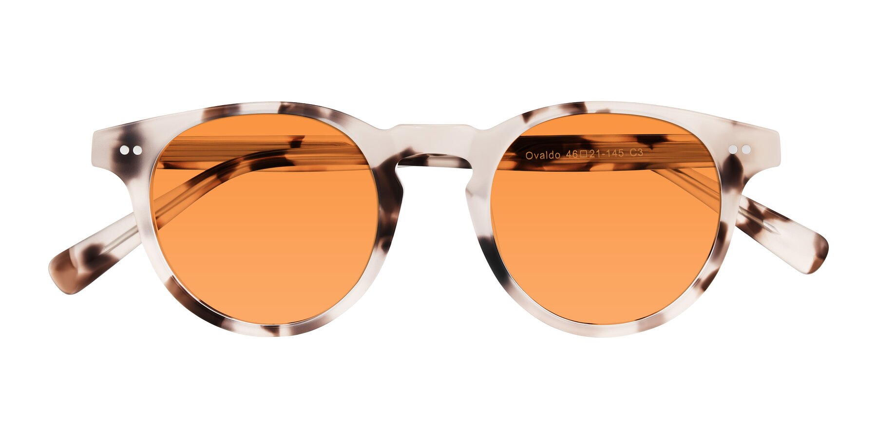 Folded Front of Ovaldo in Ivory Tortoise with Orange Tinted Lenses
