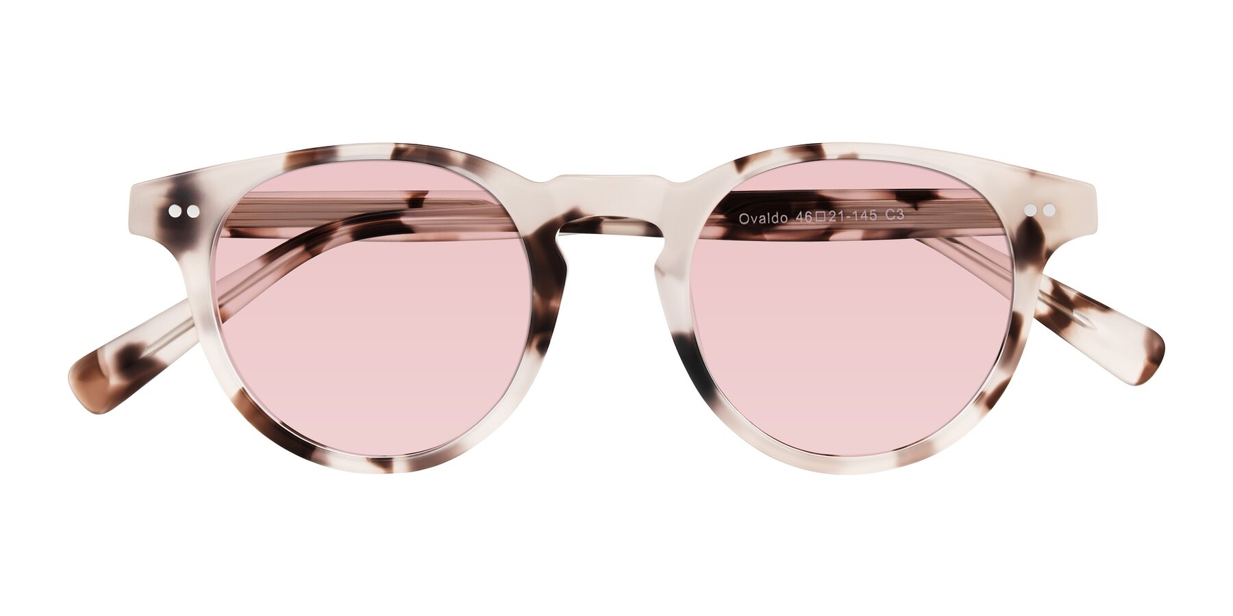 Folded Front of Ovaldo in Ivory Tortoise with Light Garnet Tinted Lenses