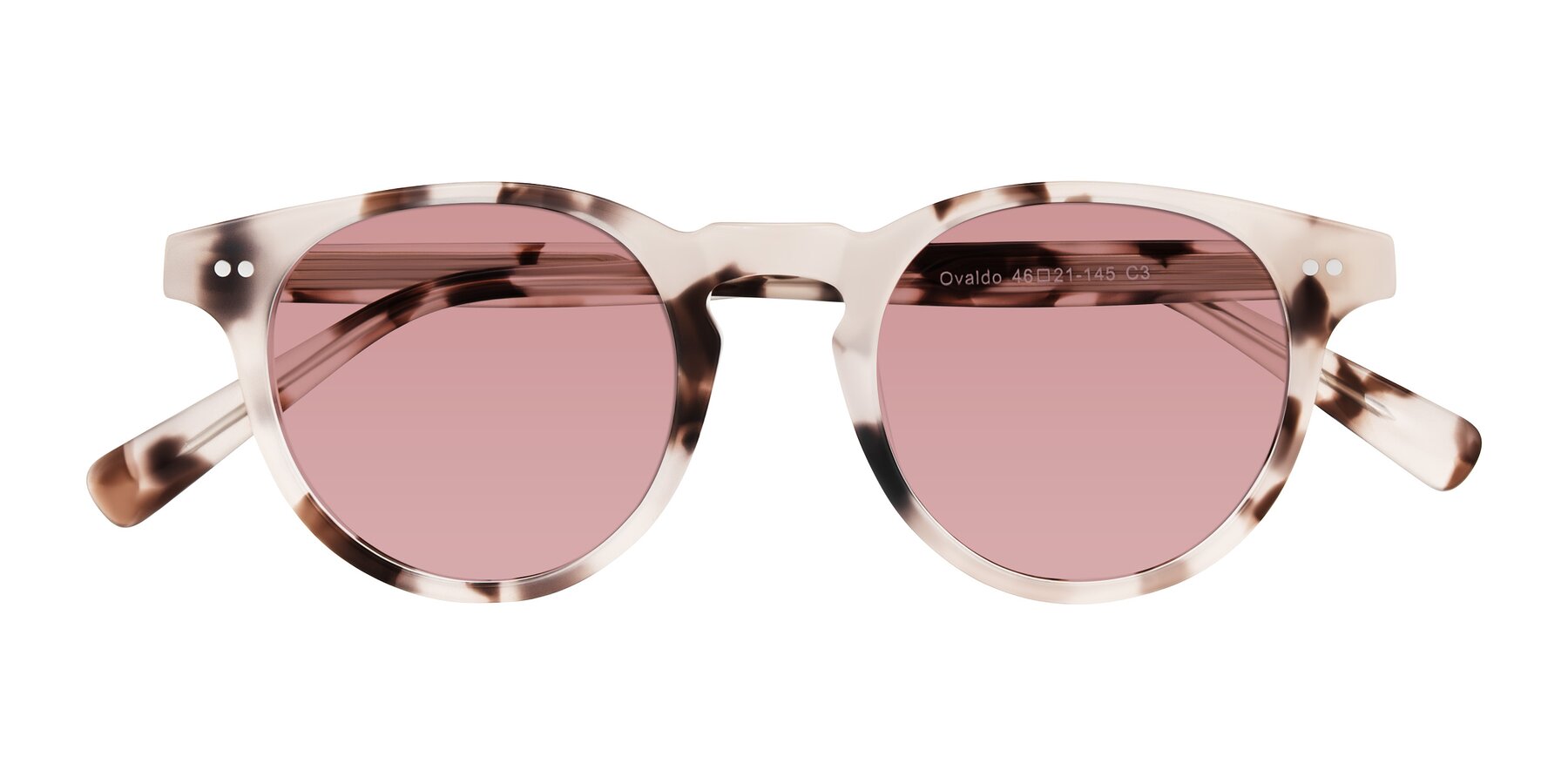 Folded Front of Ovaldo in Ivory Tortoise with Medium Garnet Tinted Lenses