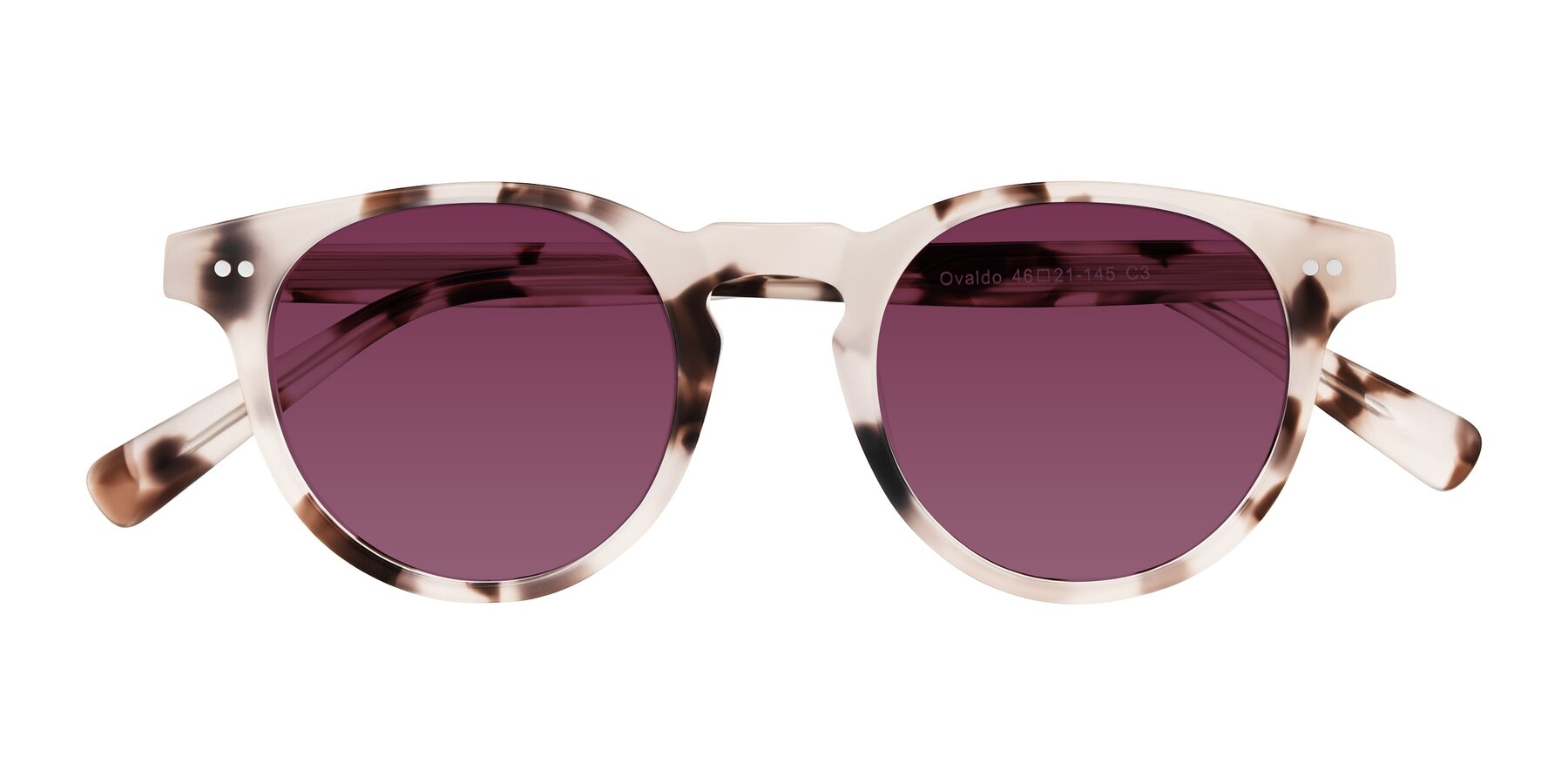 Folded Front of Ovaldo in Ivory Tortoise with Wine Tinted Lenses