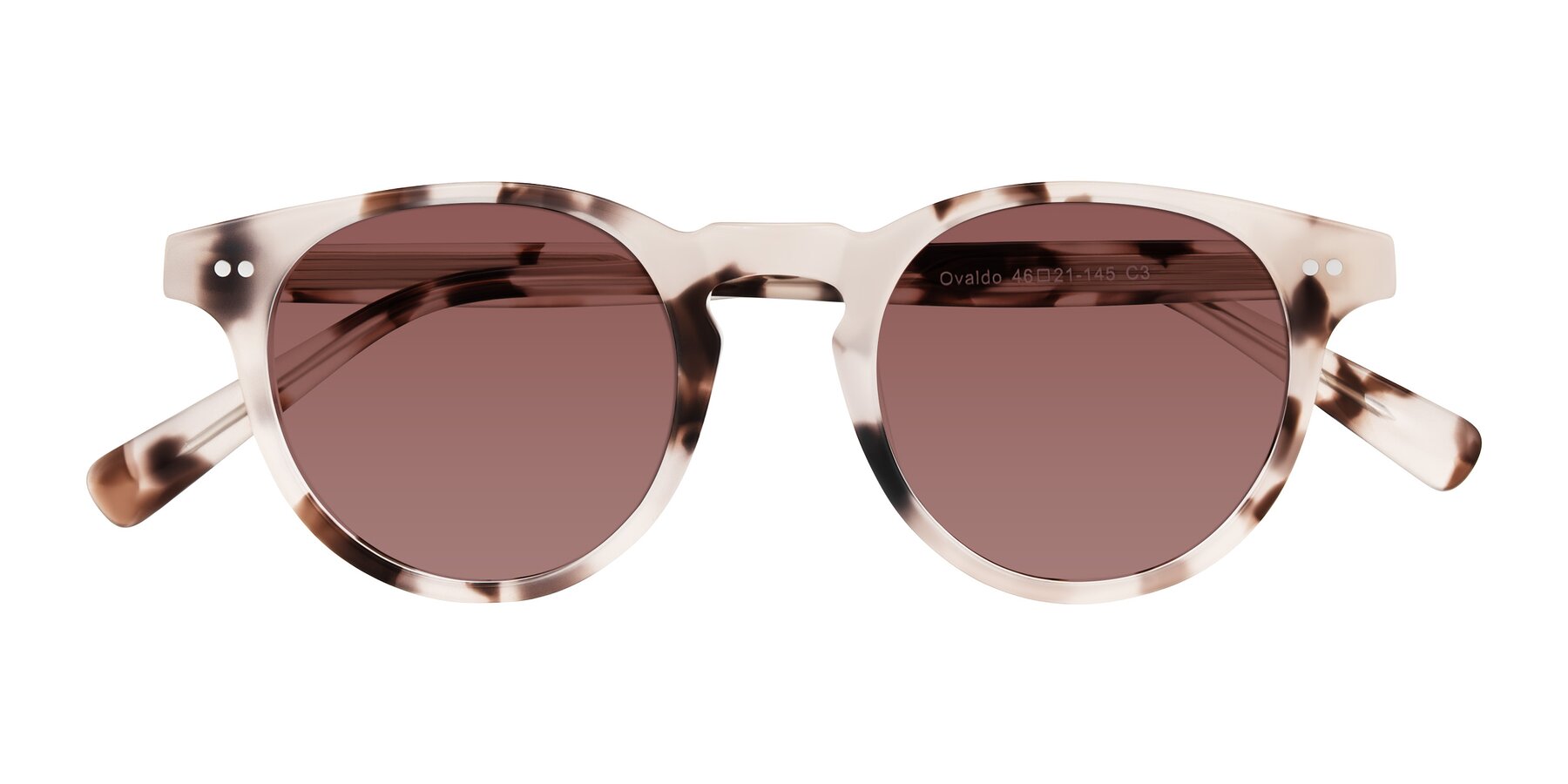 Folded Front of Ovaldo in Ivory Tortoise with Garnet Tinted Lenses