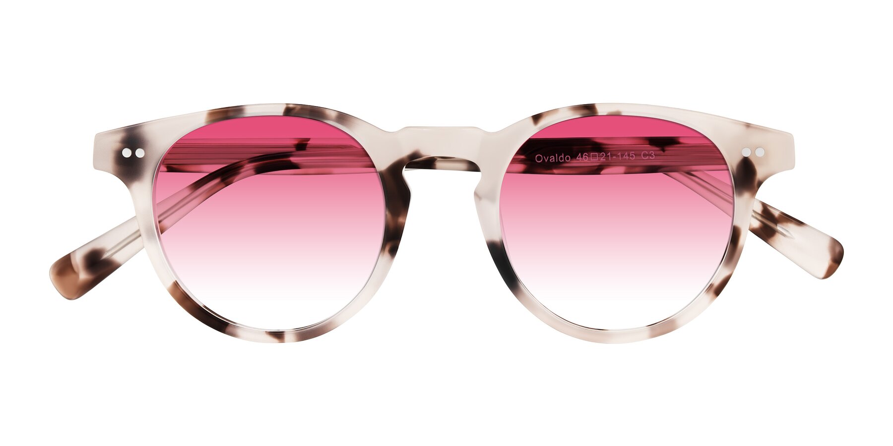 Folded Front of Ovaldo in Ivory Tortoise with Pink Gradient Lenses