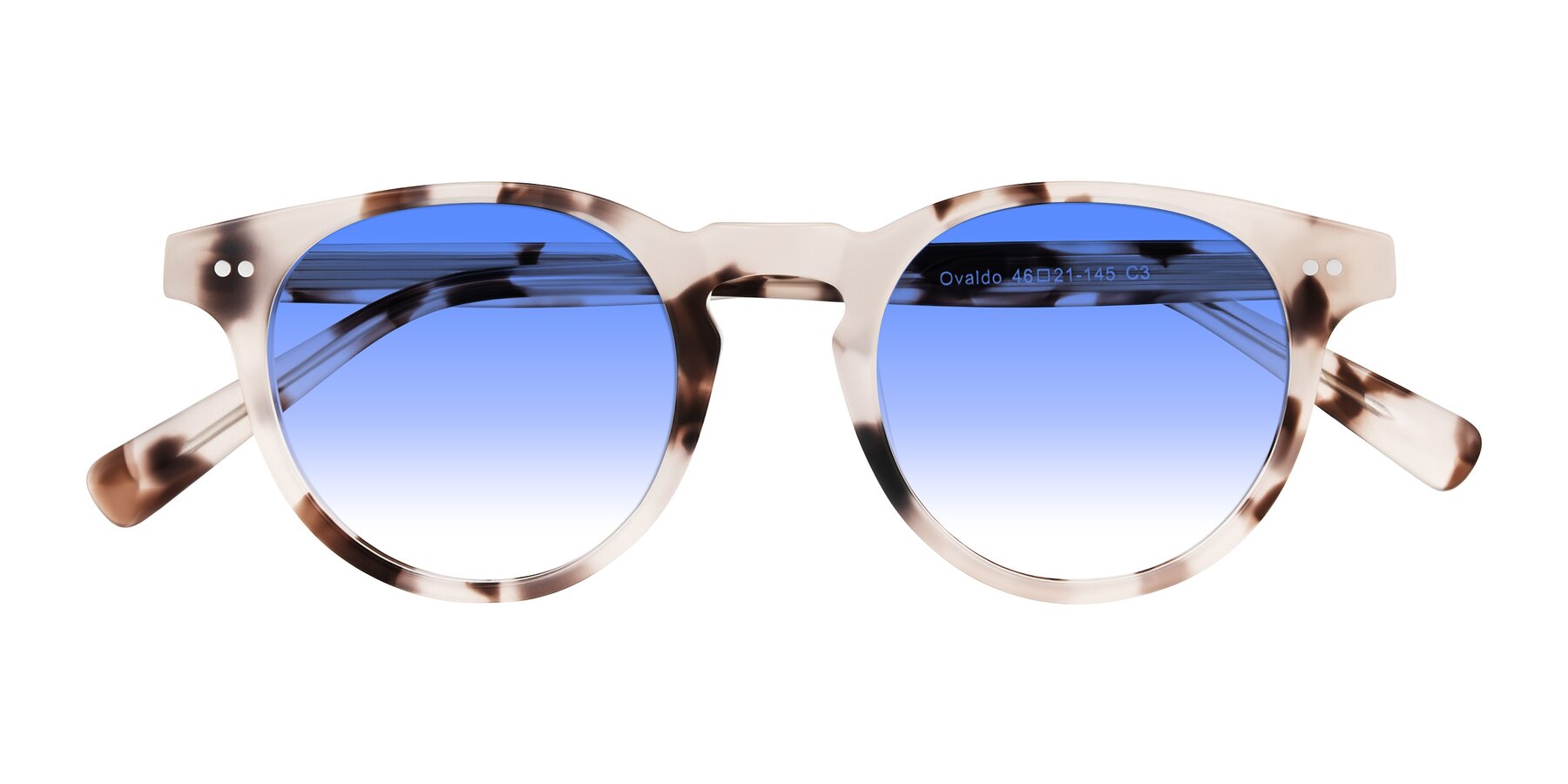 Folded Front of Ovaldo in Ivory Tortoise with Blue Gradient Lenses