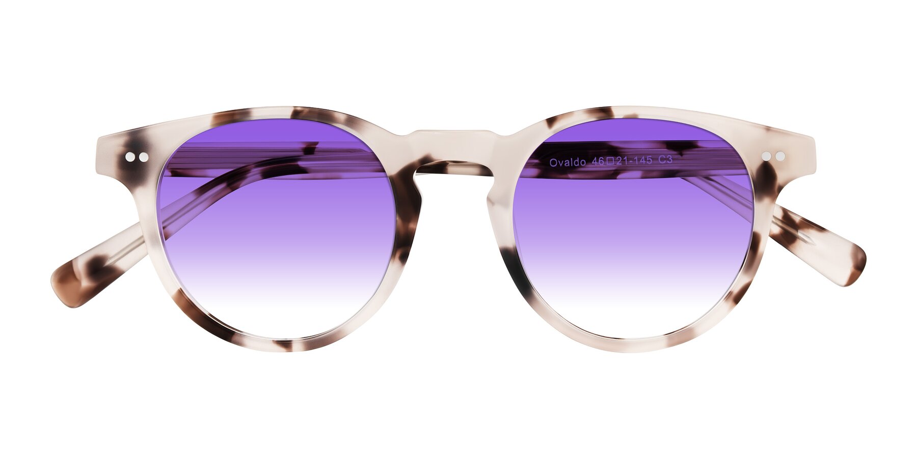 Folded Front of Ovaldo in Ivory Tortoise with Purple Gradient Lenses