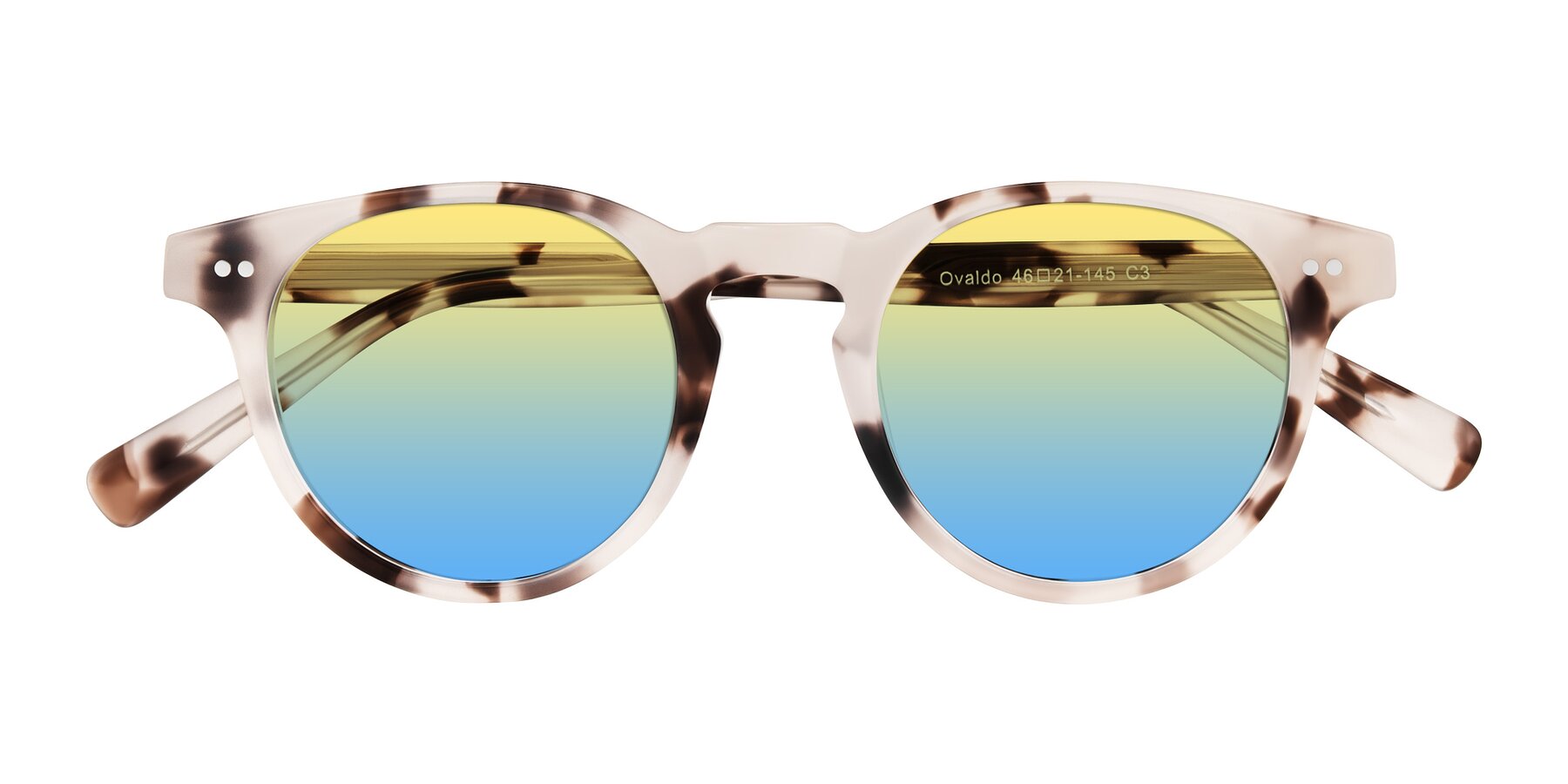Folded Front of Ovaldo in Ivory Tortoise with Yellow / Blue Gradient Lenses