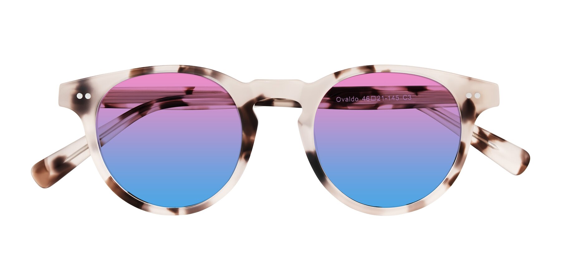 Folded Front of Ovaldo in Ivory Tortoise with Pink / Blue Gradient Lenses