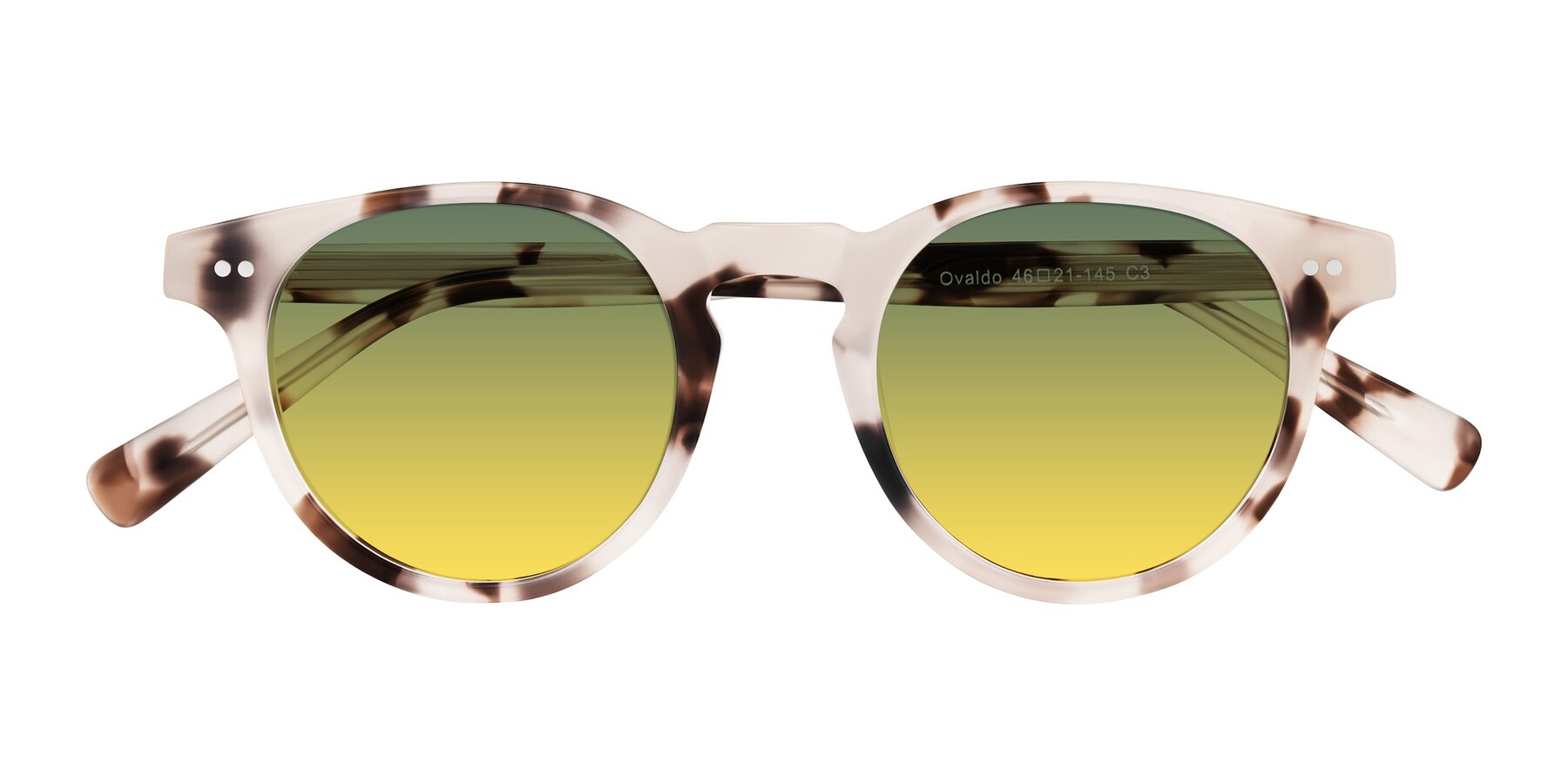 Folded Front of Ovaldo in Ivory Tortoise with Green / Yellow Gradient Lenses