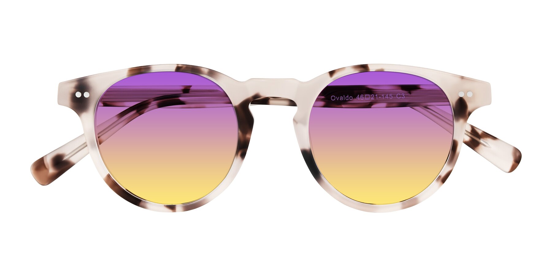 Folded Front of Ovaldo in Ivory Tortoise with Purple / Yellow Gradient Lenses