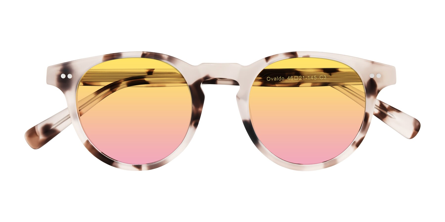 Folded Front of Ovaldo in Ivory Tortoise with Yellow / Pink Gradient Lenses
