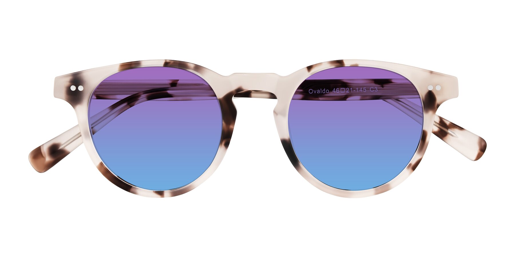 Folded Front of Ovaldo in Ivory Tortoise with Purple / Blue Gradient Lenses