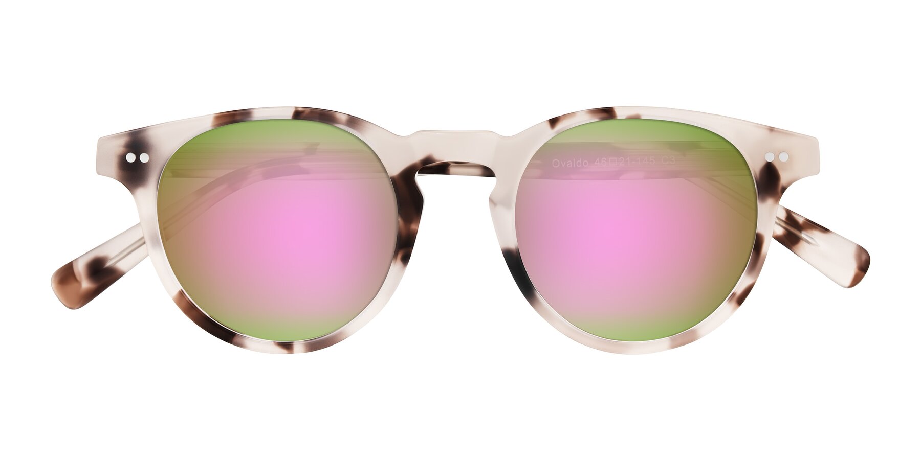 Folded Front of Ovaldo in Ivory Tortoise with Pink Mirrored Lenses