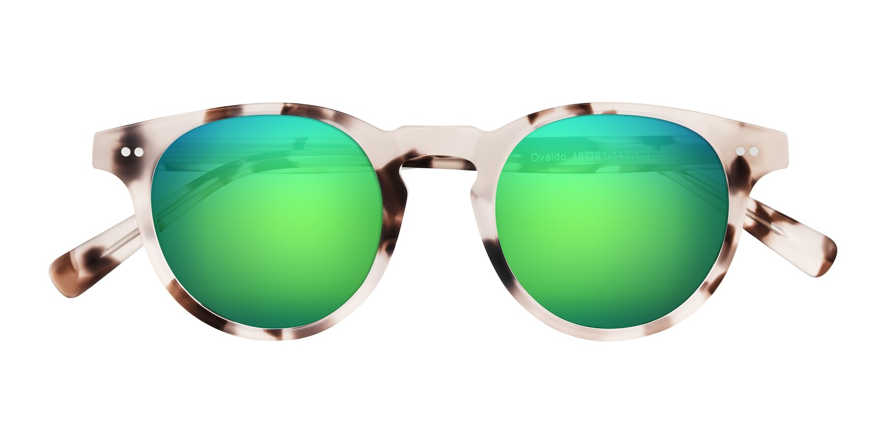 Folded Front of Ovaldo in Ivory Tortoise with Green Mirrored Lenses