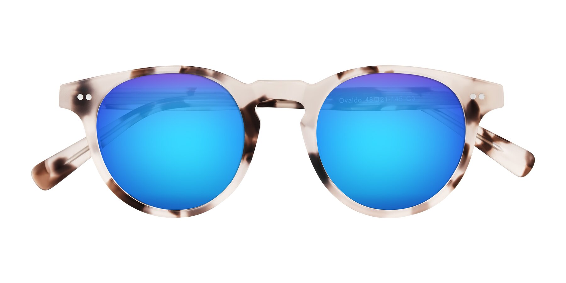 Folded Front of Ovaldo in Ivory Tortoise with Blue Mirrored Lenses