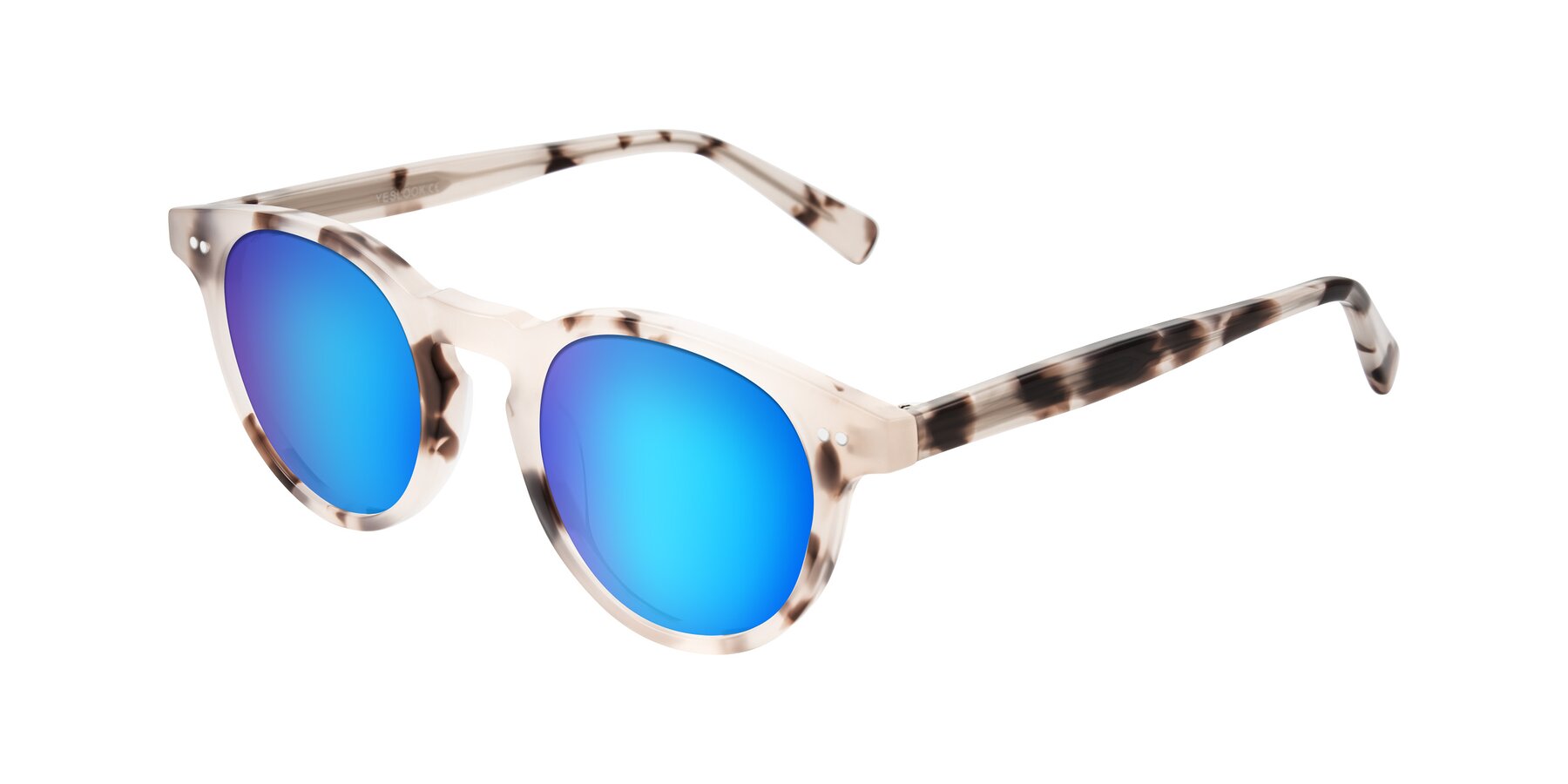 Angle of Ovaldo in Ivory Tortoise with Blue Mirrored Lenses