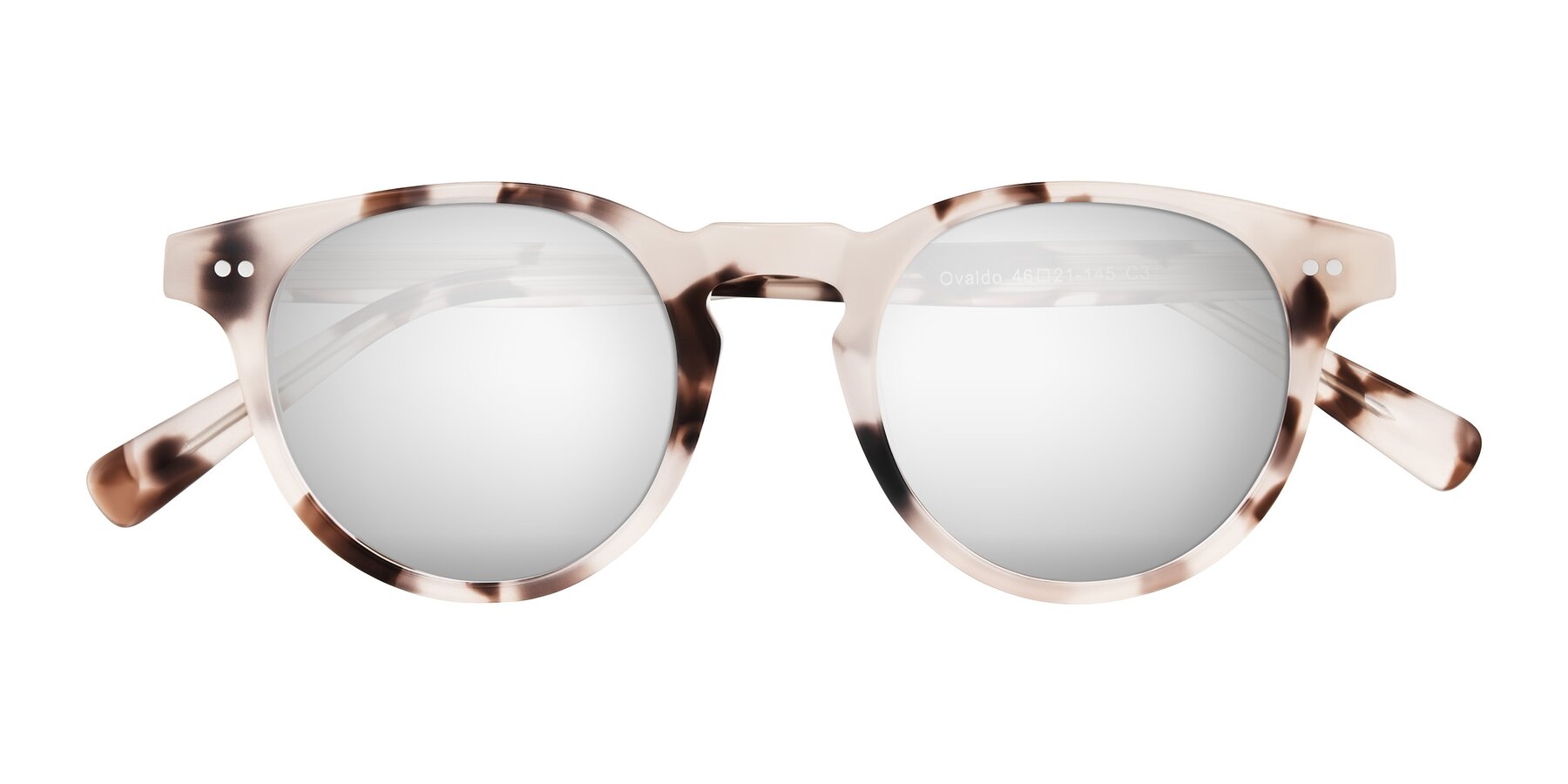 Folded Front of Ovaldo in Ivory Tortoise with Silver Mirrored Lenses