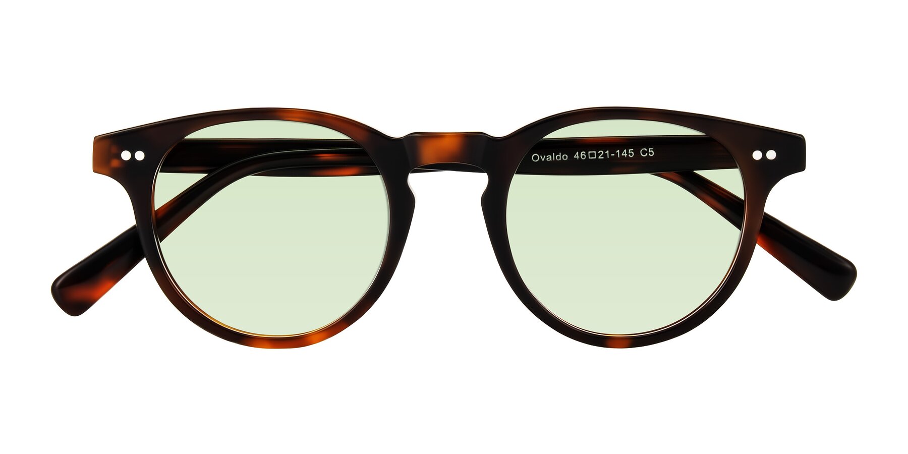 Folded Front of Ovaldo in Tortoise with Light Green Tinted Lenses