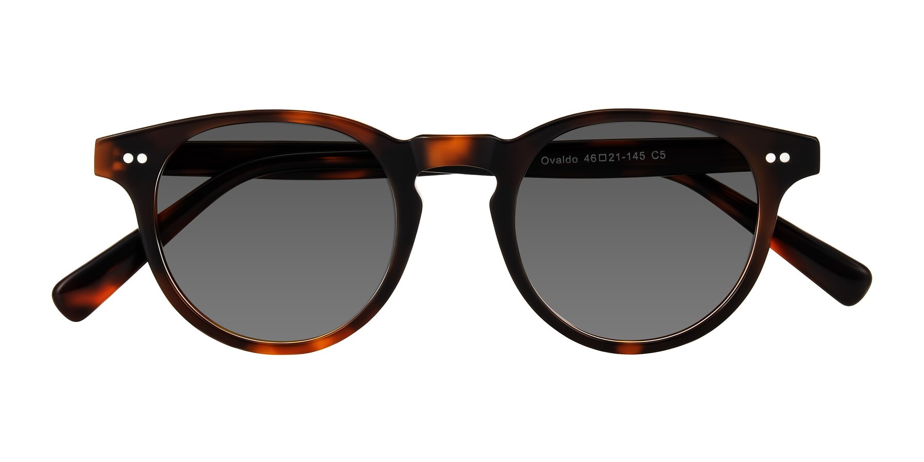 Folded Front of Ovaldo in Tortoise with Medium Gray Tinted Lenses