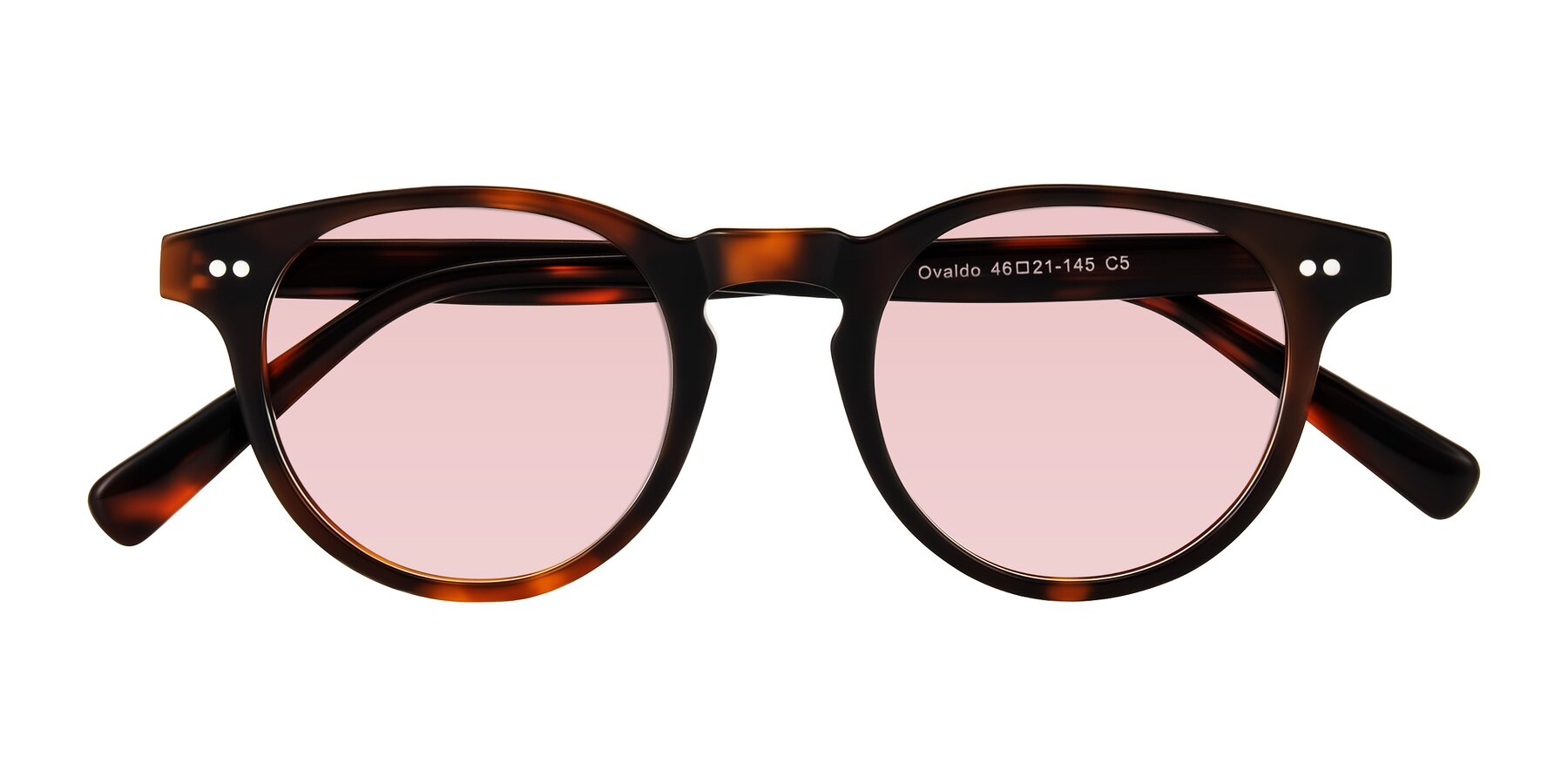 Folded Front of Ovaldo in Tortoise with Light Garnet Tinted Lenses