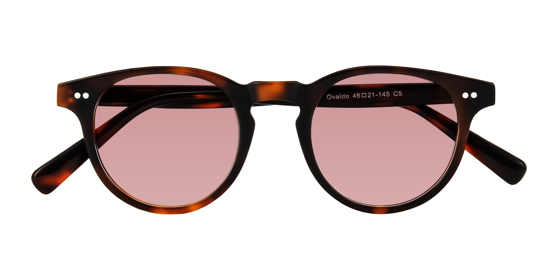 Folded Front of Ovaldo in Tortoise with Medium Garnet Tinted Lenses