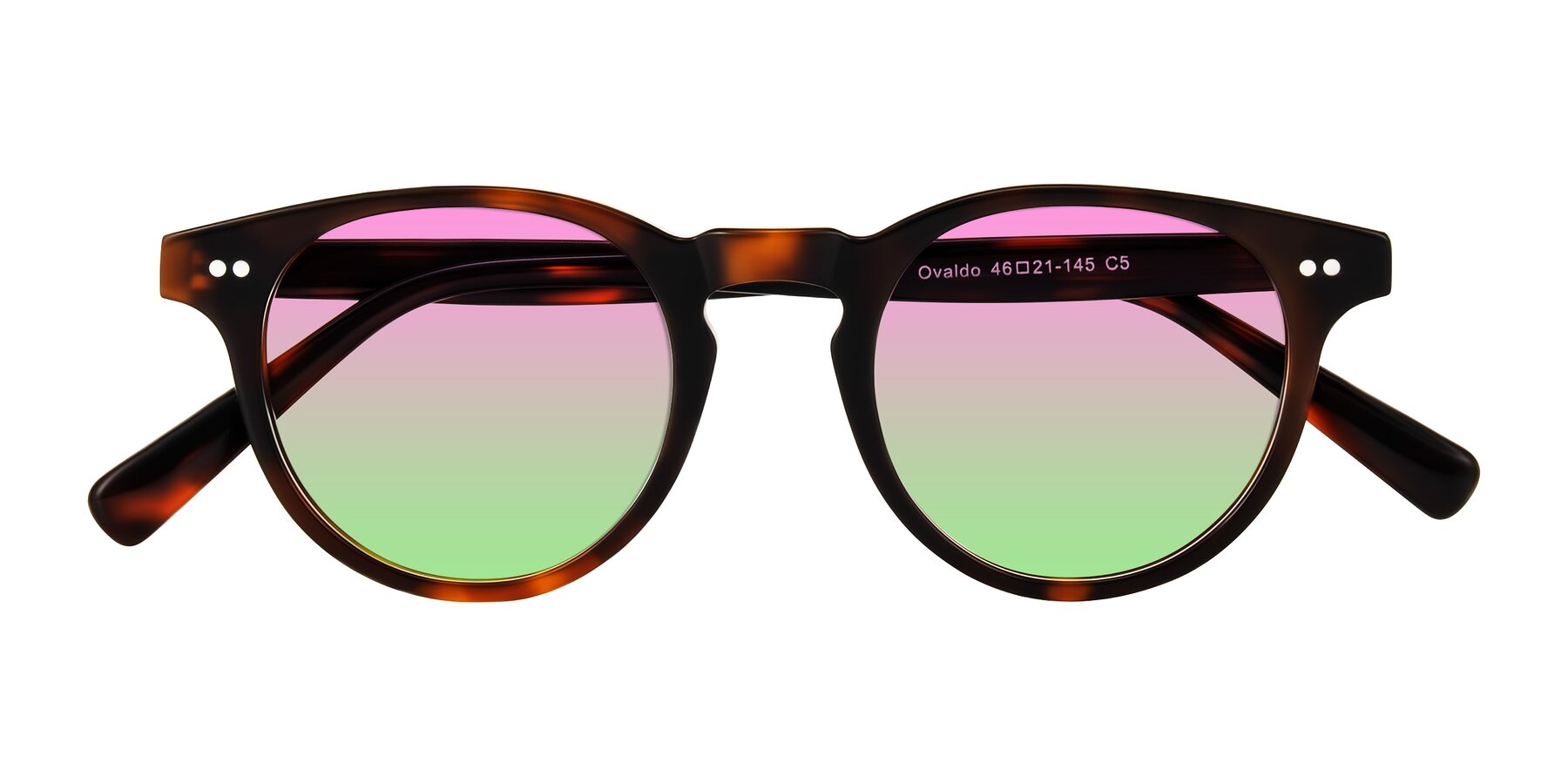 Folded Front of Ovaldo in Tortoise with Pink / Green Gradient Lenses