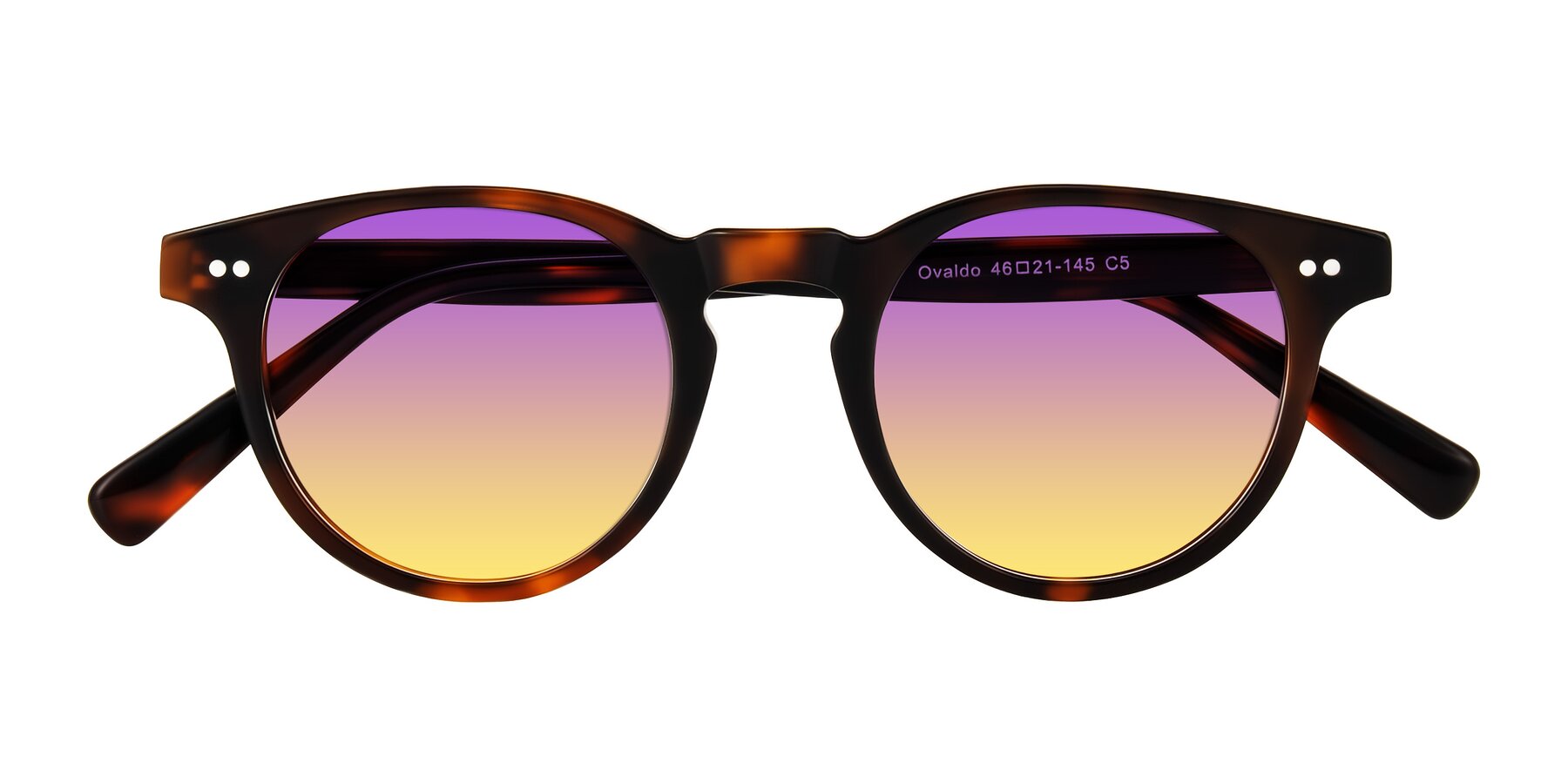 Folded Front of Ovaldo in Tortoise with Purple / Yellow Gradient Lenses