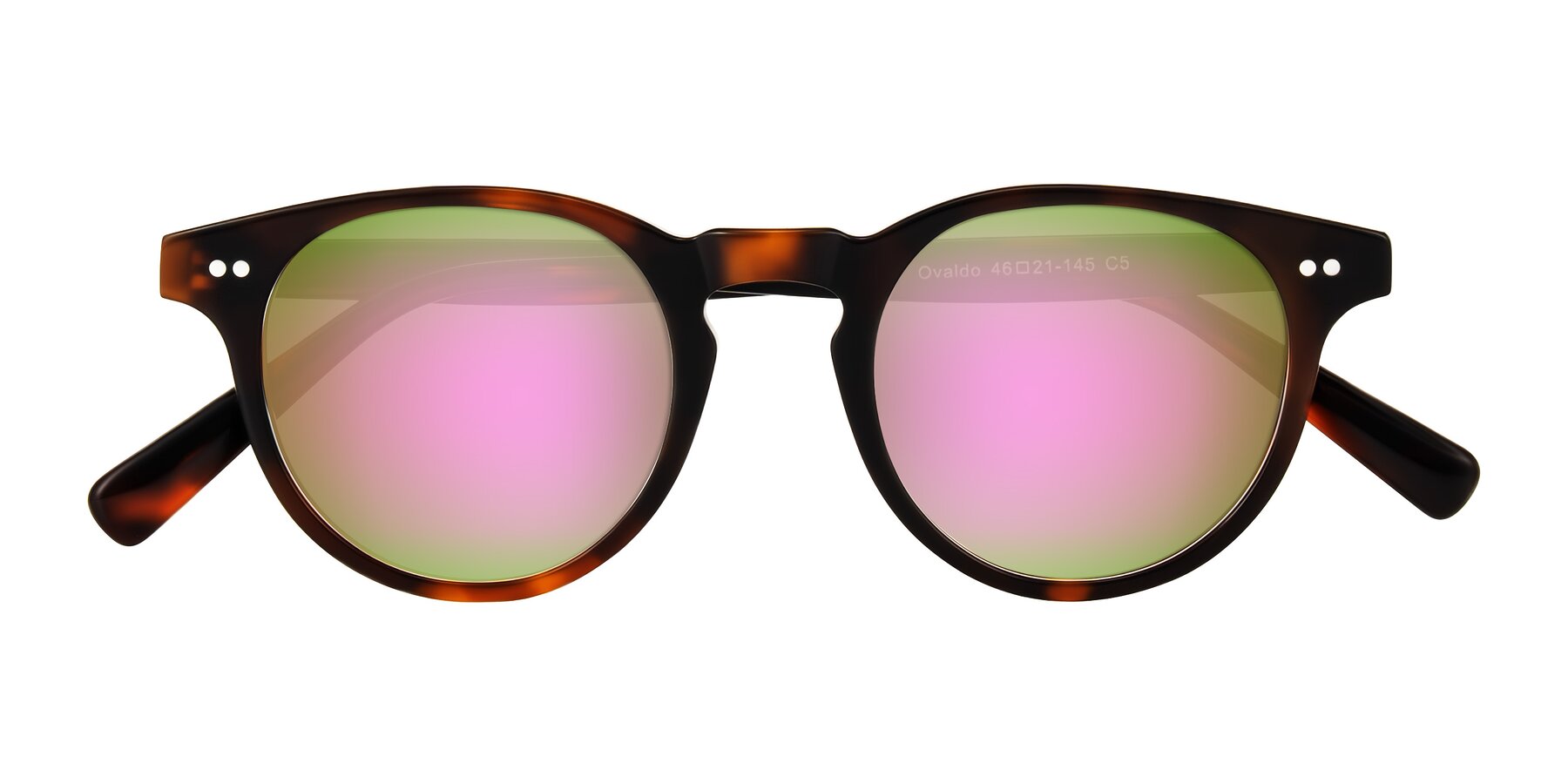 Folded Front of Ovaldo in Tortoise with Pink Mirrored Lenses