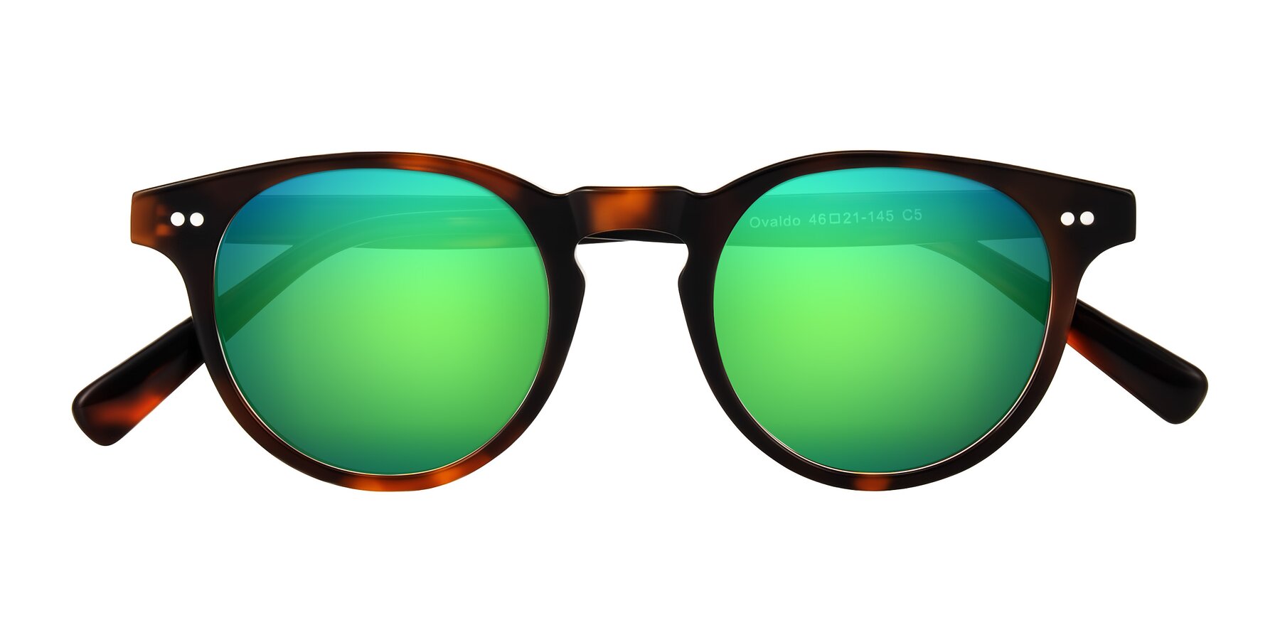Folded Front of Ovaldo in Tortoise with Green Mirrored Lenses