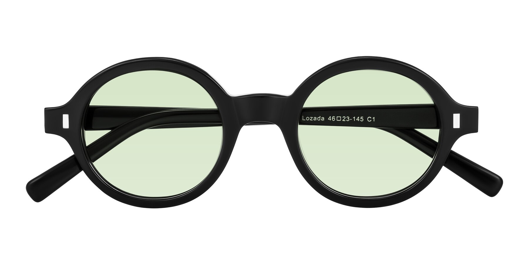 Folded Front of Lozada in Black with Light Green Tinted Lenses