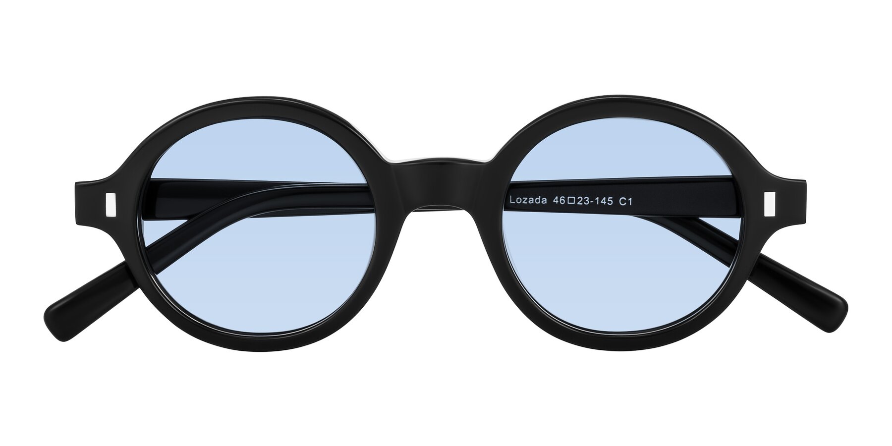 Folded Front of Lozada in Black with Light Blue Tinted Lenses