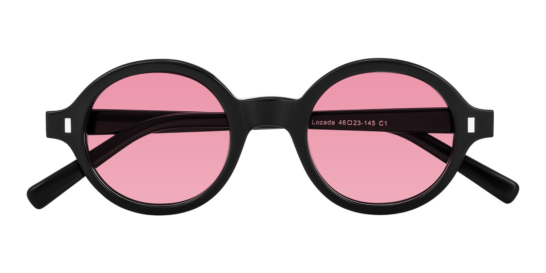 Folded Front of Lozada in Black with Pink Tinted Lenses