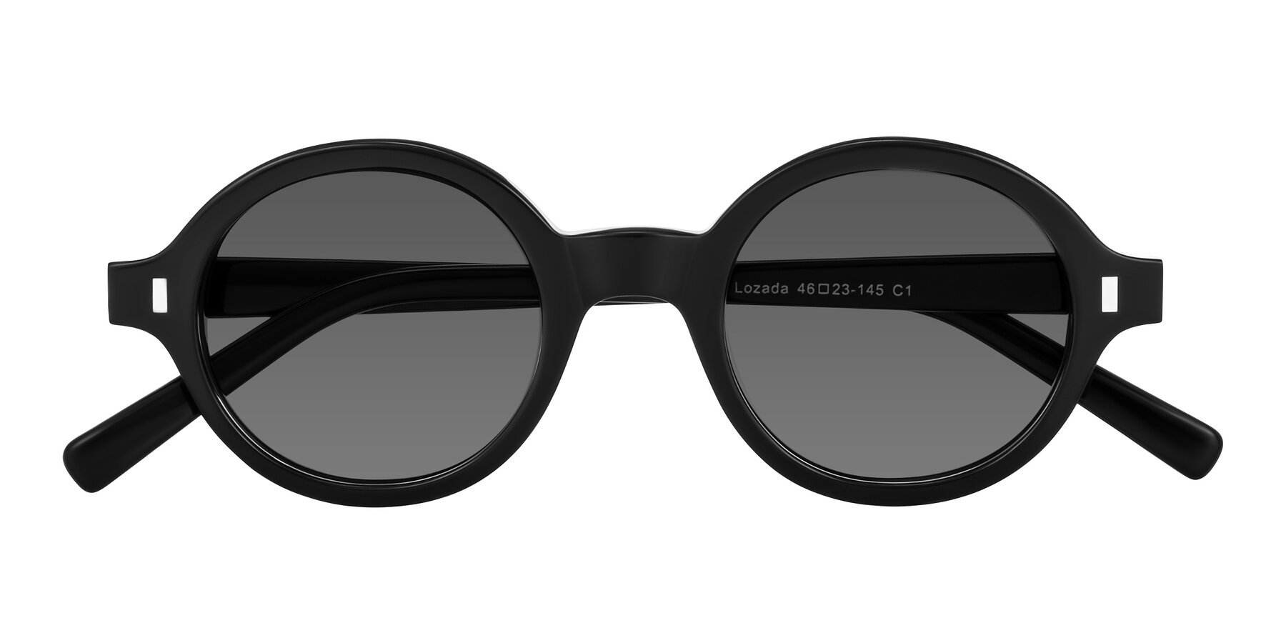 Folded Front of Lozada in Black with Medium Gray Tinted Lenses