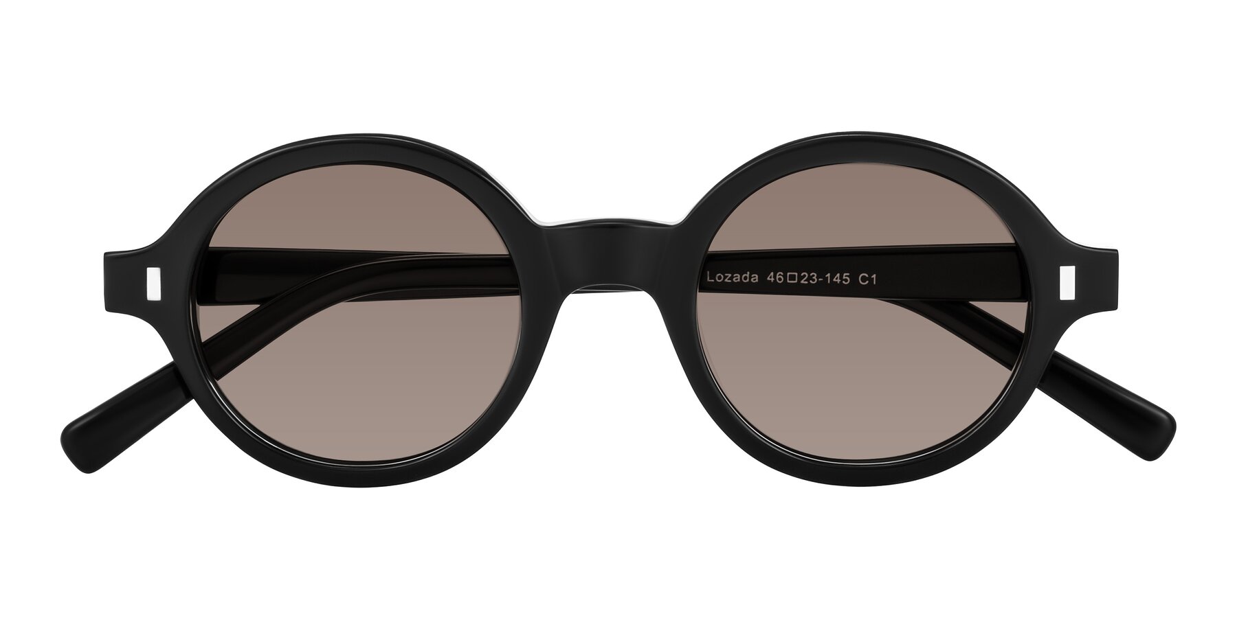 Folded Front of Lozada in Black with Medium Brown Tinted Lenses