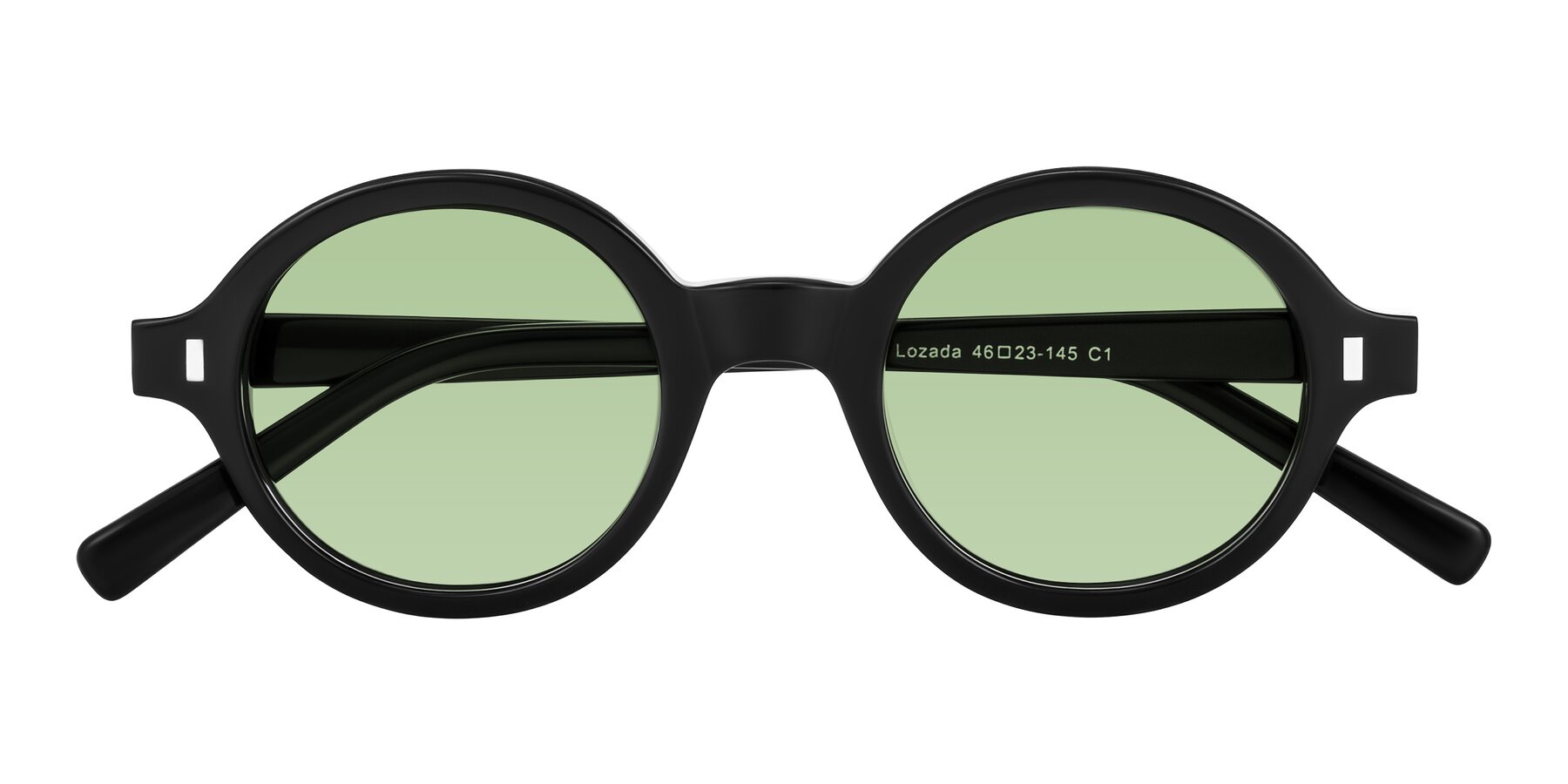 Folded Front of Lozada in Black with Medium Green Tinted Lenses