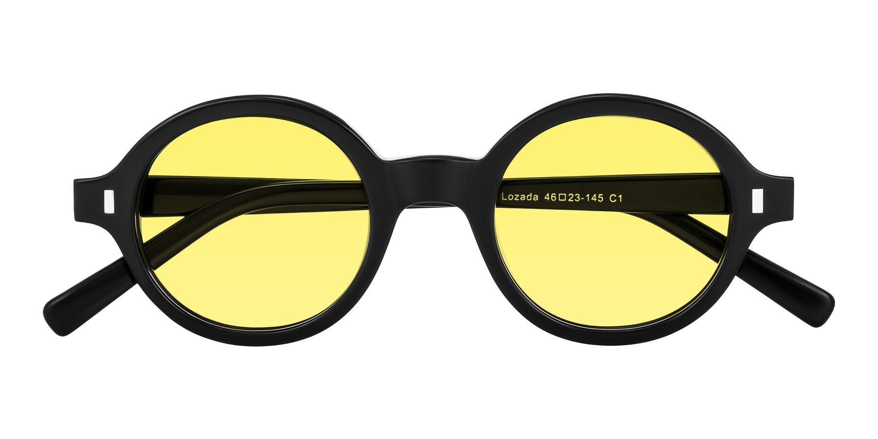 Folded Front of Lozada in Black with Medium Yellow Tinted Lenses