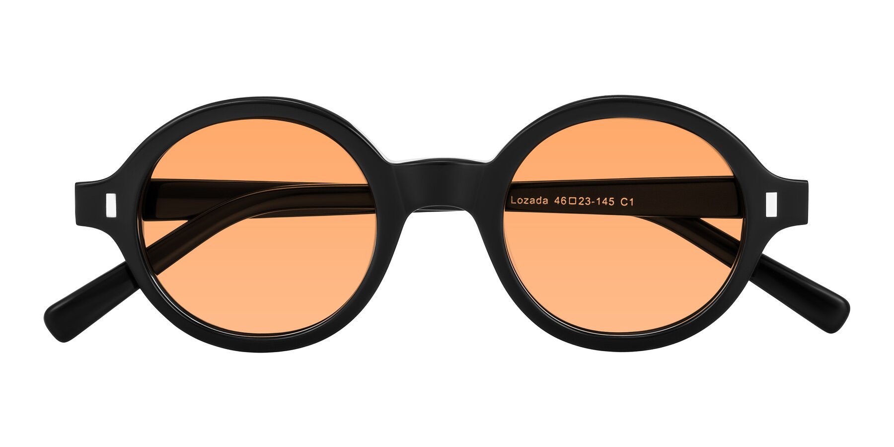 Folded Front of Lozada in Black with Medium Orange Tinted Lenses