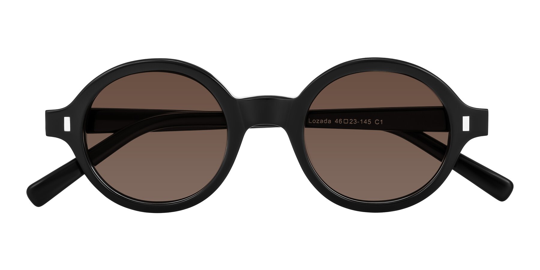 Folded Front of Lozada in Black with Brown Tinted Lenses