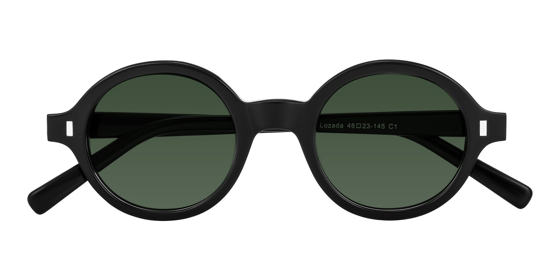 Folded Front of Lozada in Black with Green Tinted Lenses