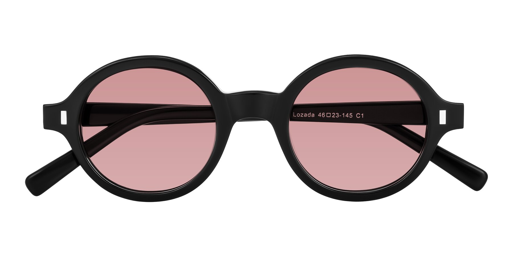Folded Front of Lozada in Black with Medium Garnet Tinted Lenses