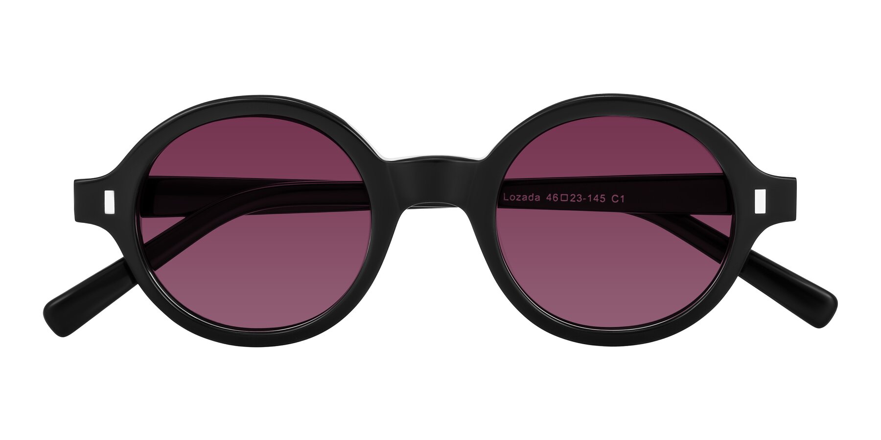 Folded Front of Lozada in Black with Wine Tinted Lenses